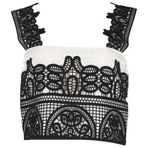 Costarellos Black Lace White Crop Top